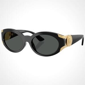 New VERSACE Sunglasses Black Oval Gold Medallion Medusa Retro